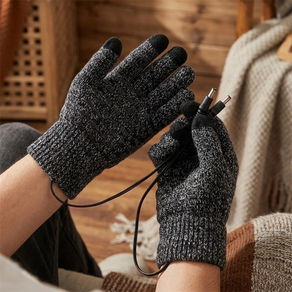 Windproof USB Electric Heating Gloves Touchscreen Anti Slip Men Finger Gloves Constant Temperature Thickened Hand Warmer Gloves