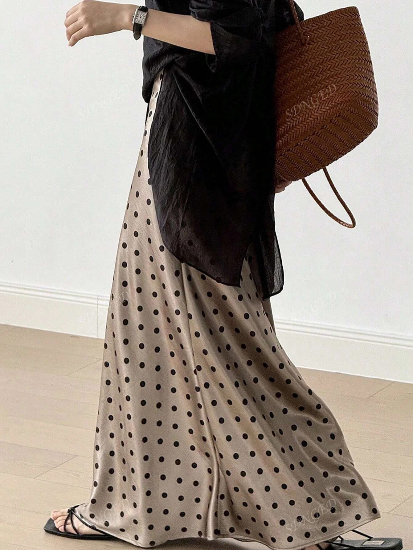 2025年新作 ハイウエスト 水玉模様 ハーフスカート エレガント ストレートカット ボディコン 冬 ミディアム丈 Aラインスカート レディース