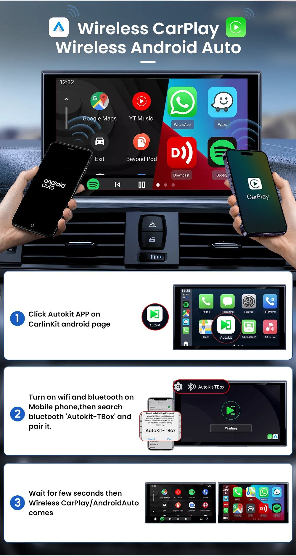 CarlinKit CarPlay Ai Box Android 13 SM6225 8 Cores 8G+128G Smart Android TV Box Wireless CarPlay Android Auto Support 512GB TF