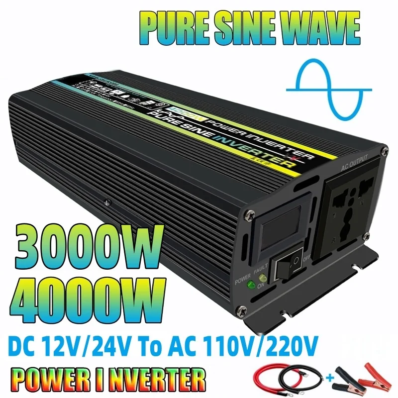 

3000W/4000W Pure Sine Wave Power Inverter 50Hz/60Hz DC 12V/24V To AC 110V/220V Car Inverter For Solar Panel/Home/Outdoor