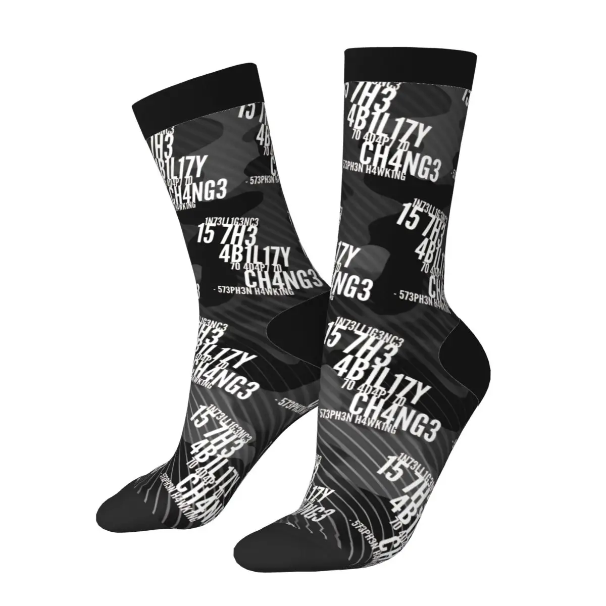 Funny Crazy Sock for Men Aggressive Hip Hop Harajuku Lntelligence is the ability to adapt to change Happy Seamless Pattern