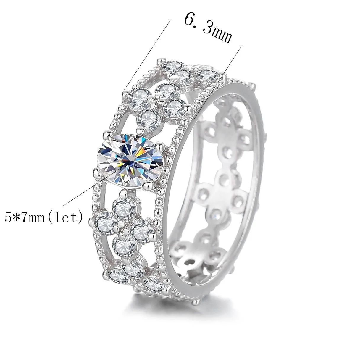 S925 sterling silver hollow four-leaf clover moissanite ring niche design moissanite ring anniversary engagement gift