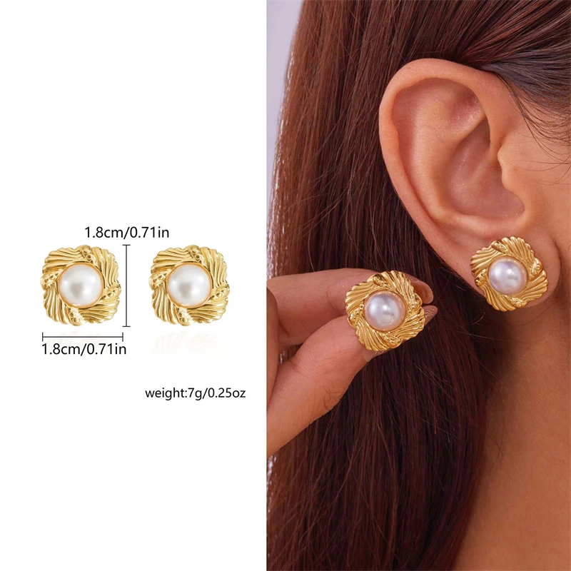 أقراط نسائية من الفولاذ المقاوم للصدأ 316L ، مجوهرات راقية ، طراز فرنسي قديم ، لؤلؤ قوس ، شكل مربع ، موضة جديدة ،