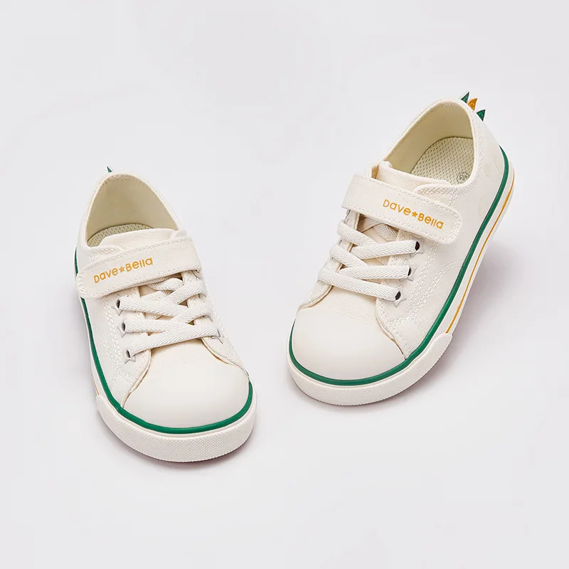 Dave Bella Children Casual Canvas Shoes Spring New Beige Rubber Sole Sneakers Boy Causal Non-slip Shoes DB1250108