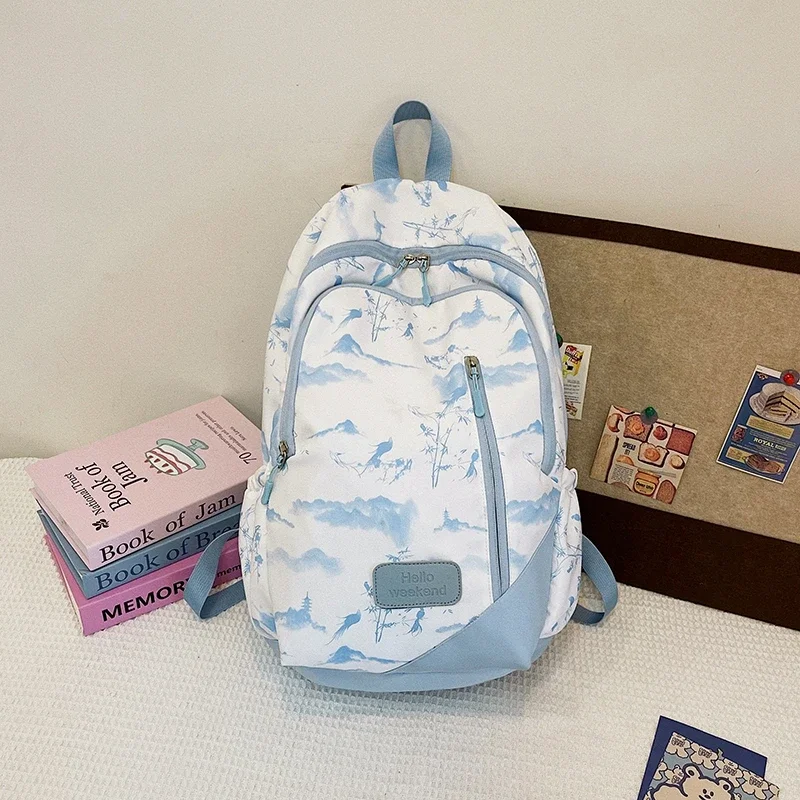 Nylon Chinese Style Zipper School Bags 2024 Hot Sale Concise Bags for Girls and Boys High Capacity Fashion Simplicity Backpack