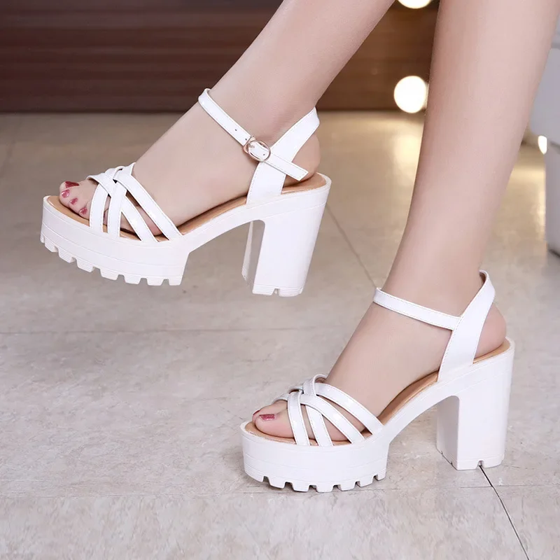 Quality Plus Size 32-43 Block Heel 8cm Platform Sandals Women Shoes Creepers 2024 Summer High Heels Sandals Ladies Office Shoe