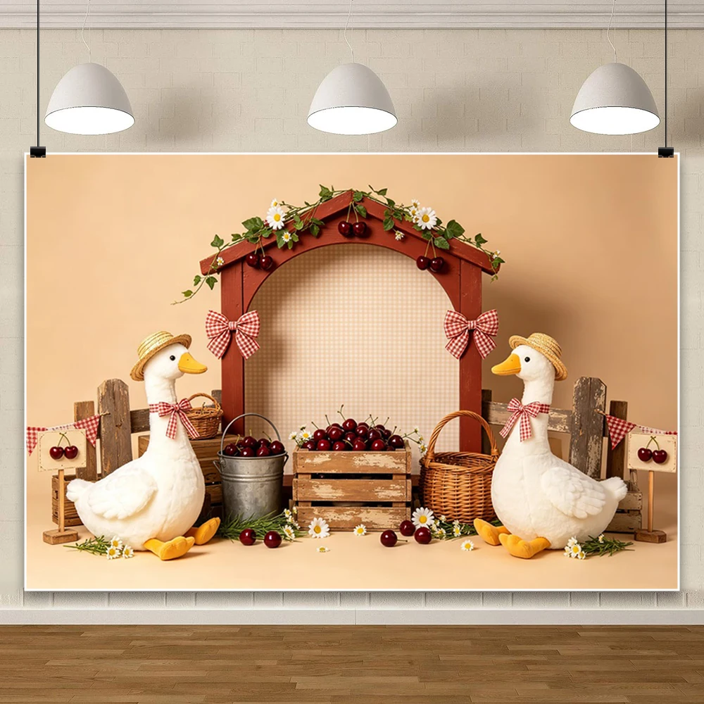 Cute Big White Goose Photography Background Balloons Arch Decor Banner Baby Shower Kid Newborn 1st Birthday Party Photo Backdrop