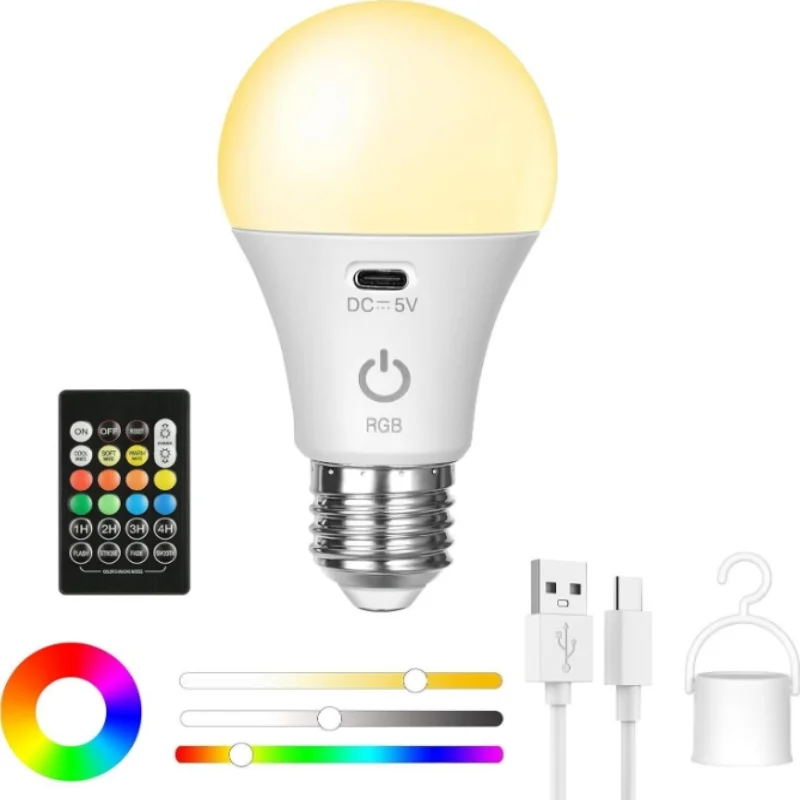 

3/RGB цветная USB светодиодная лампа, перезаряжаемая лампочка, умная лампа с регулируемой яркостью, лампы E27 с таймером, беспроводная лампочка на батарейках