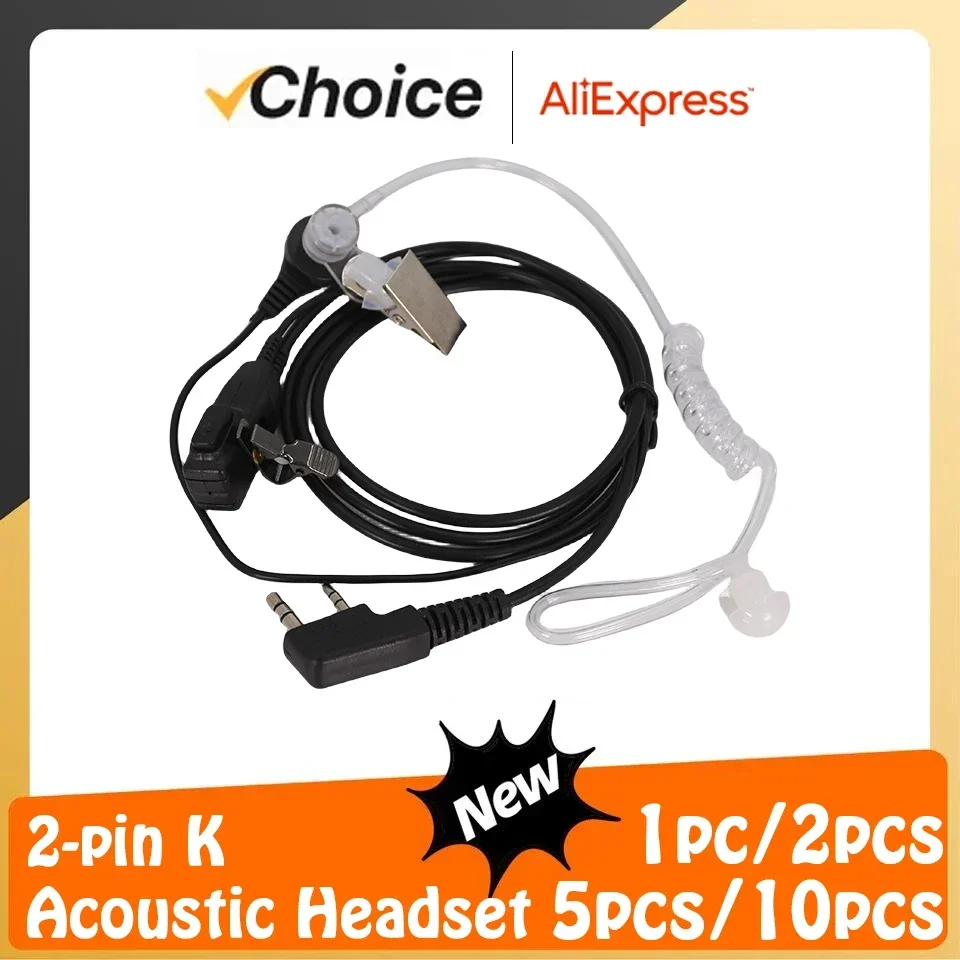 

Наушник для рации, 2-контактная акустическая воздушная трубка, практичные наушники с микрофоном PTT для Baofeng Kenwood UV-5R UV-5RM, аксессуары