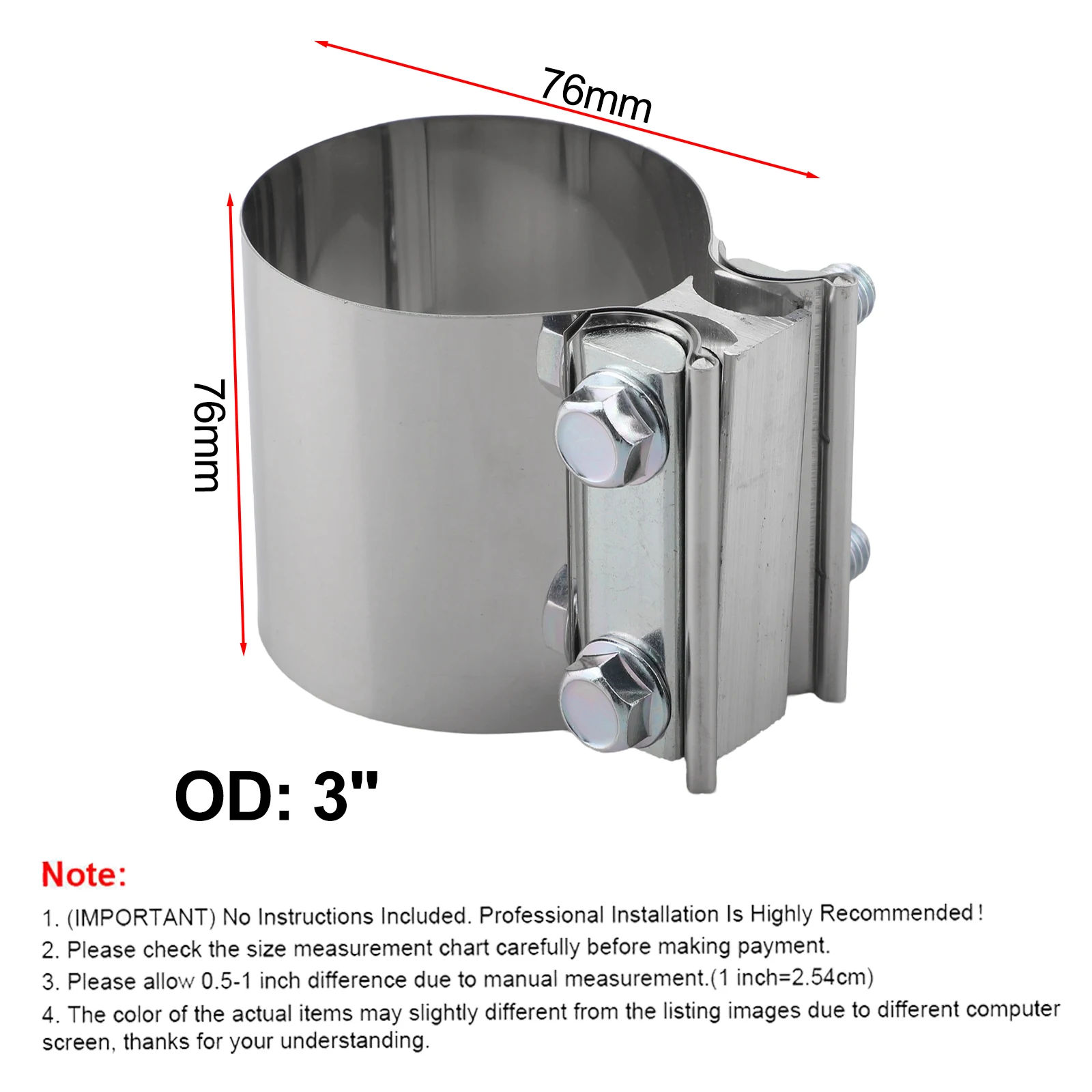 Stainless Steel for exhaust Pipe Connector Sleeve Clamp for Muffler Mounting and Flow Path Continuity in Modifications
