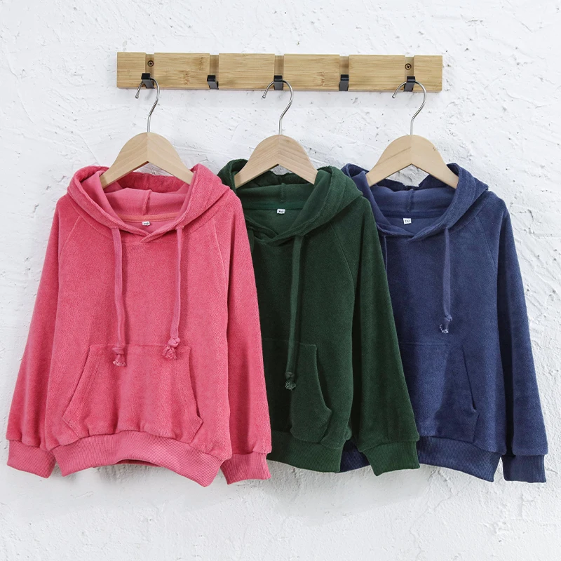 Chic Cotton Terry Cloth Children's Hoodies Casual Loose Long-Sleeved Boys And Girls Pockets Hoodied Sweatshirt Autumn Clothes