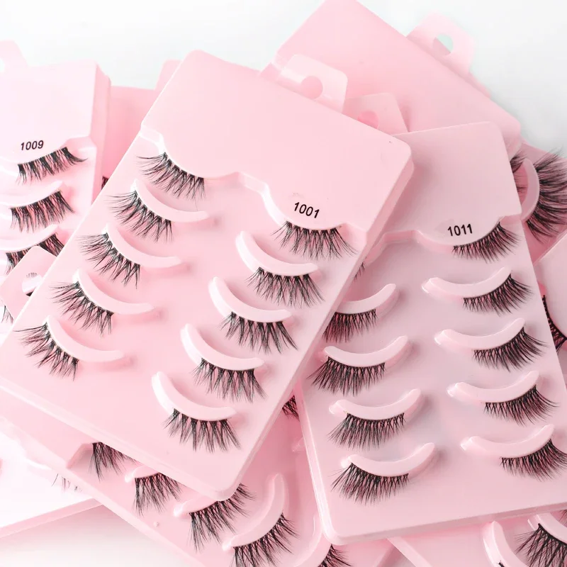 Wholesale 2/5/10/20/30/50Boxes Half Lashes Natural Long False Eyelashes Set Cat Eye Lash Handmade Mink Lashes Faux cilios Makeup