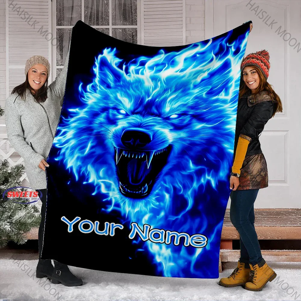 

Mysterious Wolf Printed Blanket Personalized Custom Name Furniture Office Leisure RV Four Seasons Blanket Super Soft Comfortable