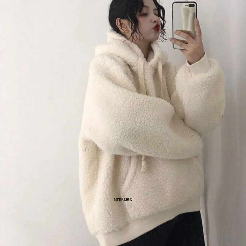 Plus Size 6XL 150kg Winter Women Fleece Jacket Women Outdoor Warmth Pullover Sweatshirt Women Hooded Outwear