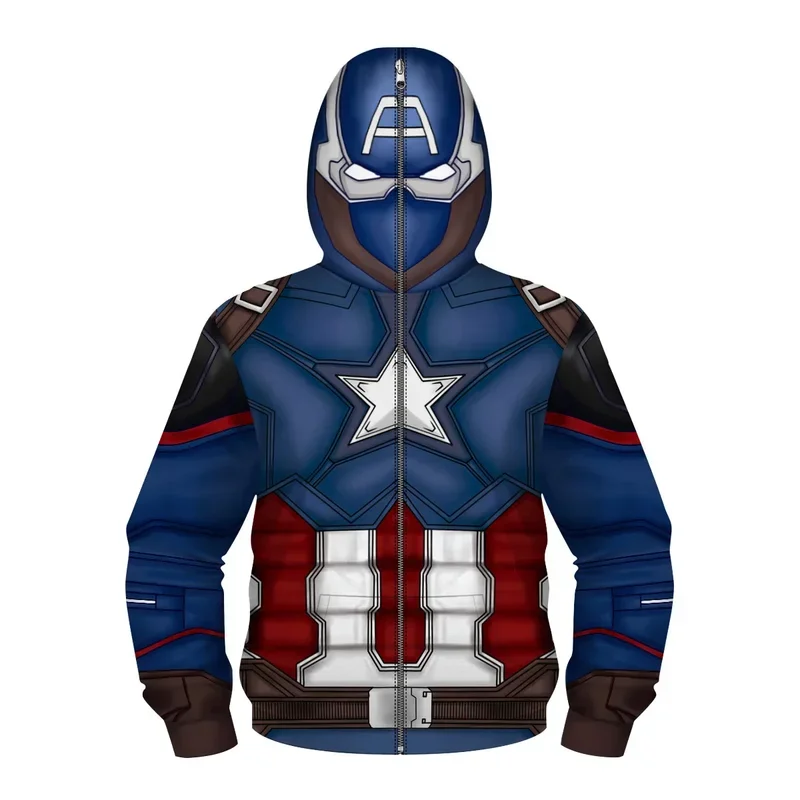 MINISO  Zipper Hoodies Cosplay Costume Kids Boy Girls Superhero Captain America  Print Hooded Sweatshirts Coat