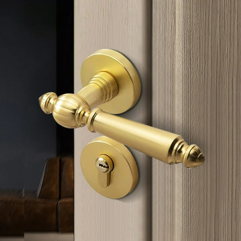 

Golden Silent Magnetic Detachable Door Lock Set Universal Handle for Bedroom Home Wooden Door Zinc Alloy