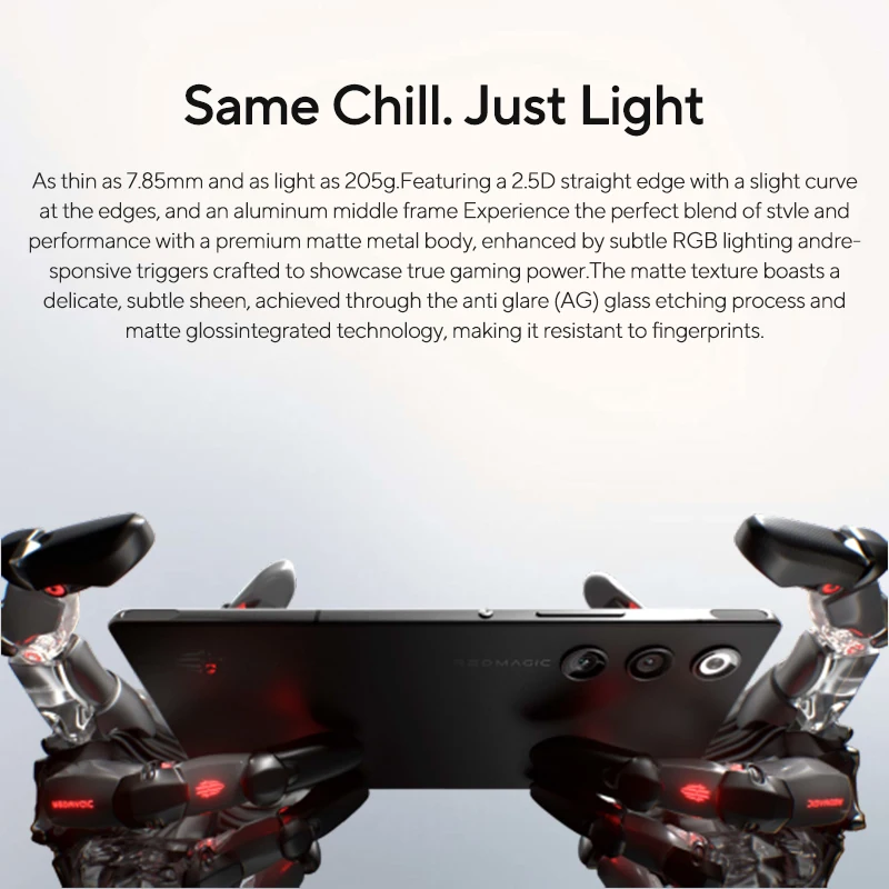 هاتف RedMagic 10 Air Snapdragon 8 Gen 3 الإصدار العالمي 6.8 بوصة 50 ميجابكسل AMOLED 120 هرتز 6000 مللي أمبير 80 وات سلكي NFC هاتف ذكي