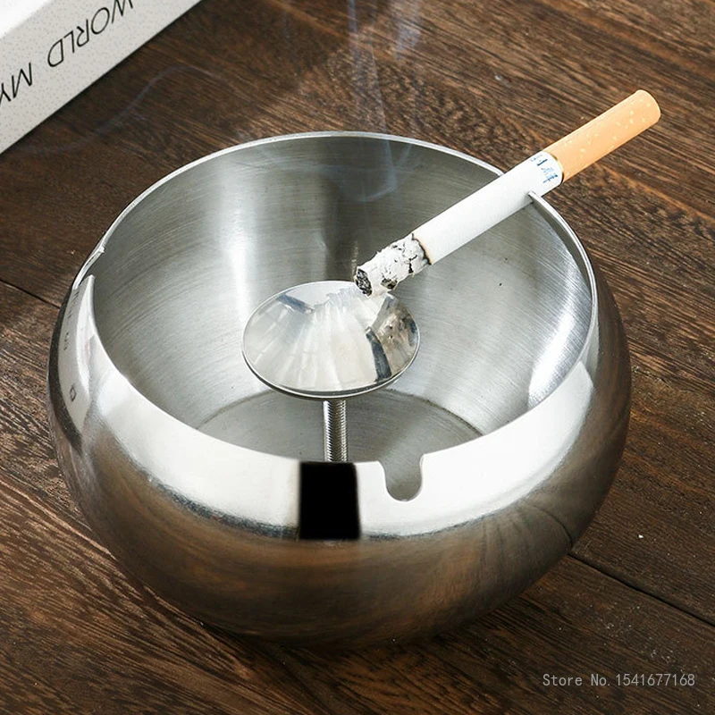 Creative Thickened Stainless Steel Ashtray, Living Room Coffee Table Decor Office Supplies, Circular Metal Portable Ashtray, 1Pc