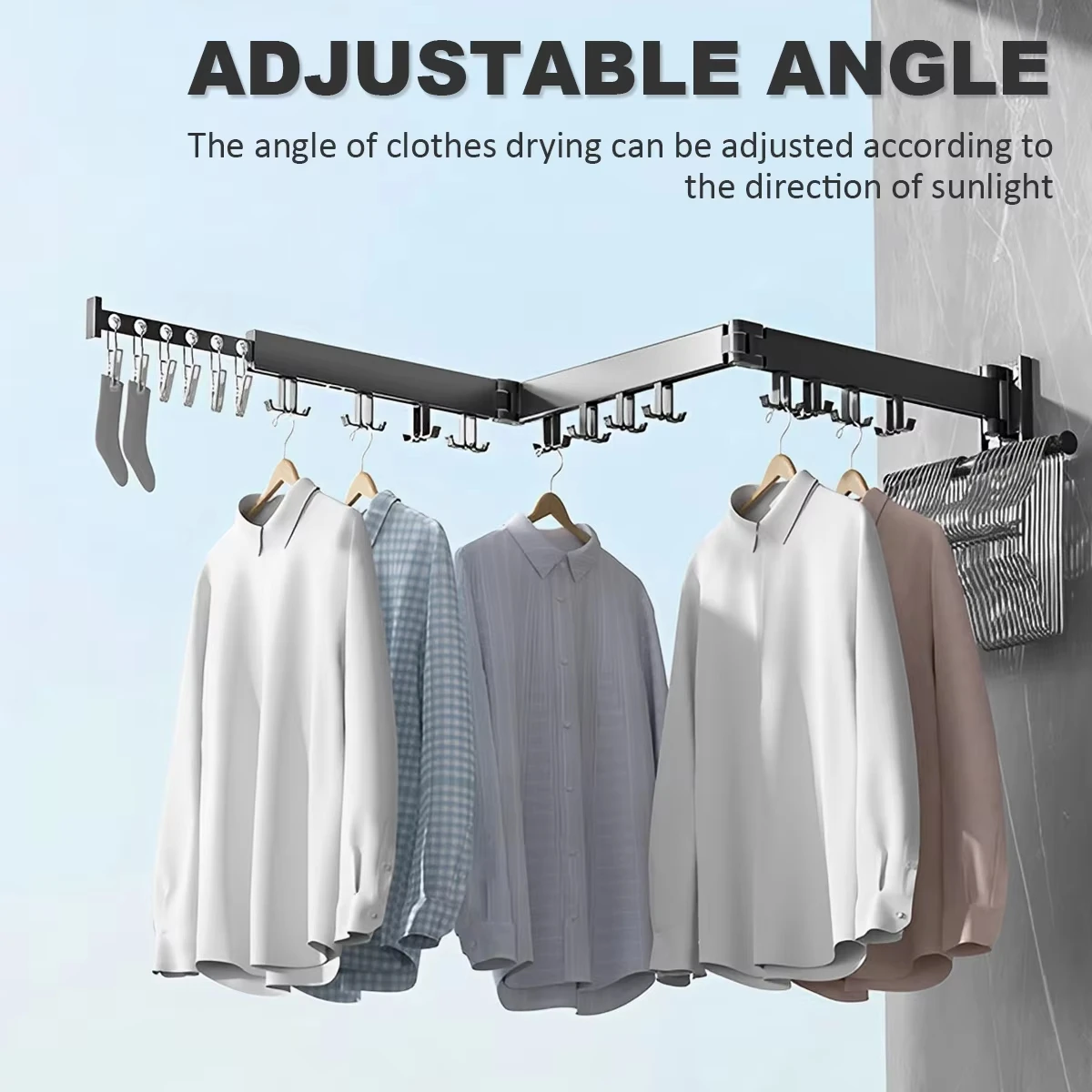 Wäscheständer – einziehbar, zusammenklappbar, stark belastbar, für den Innenbereich, Wandmontage, Aluminium, einfacher und praktischer Kleiderständer