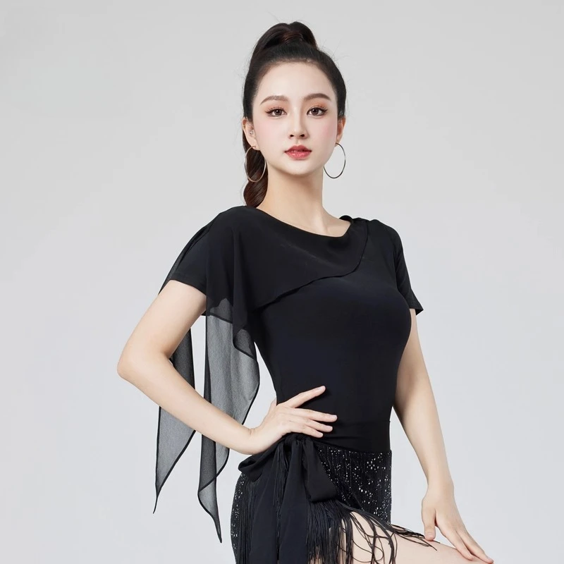 

Топ для латинских танцев для женщин - новый стильный костюм для современного танца, одежда для выступлений для взрослых, элегантный струящийся топ для бальных танцев