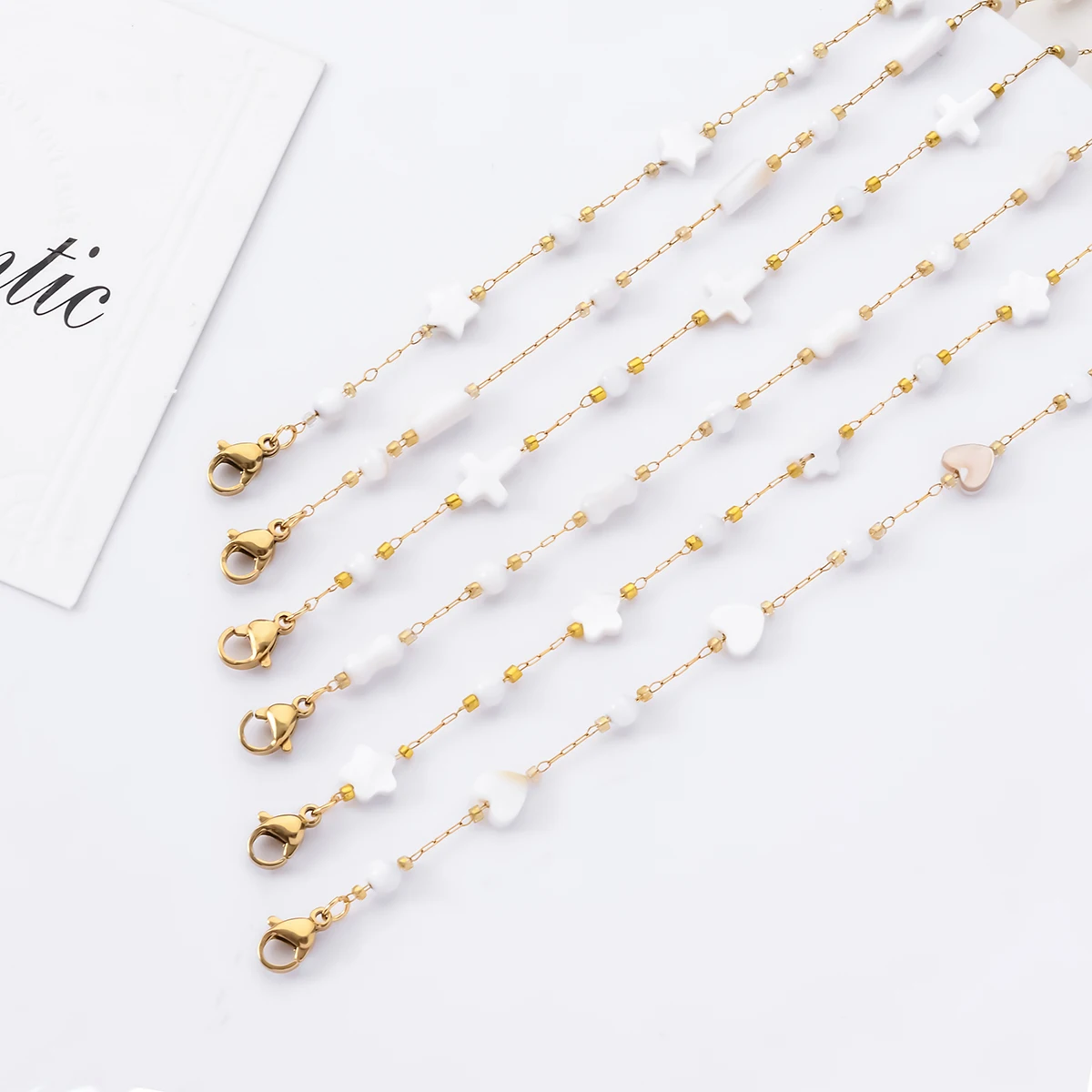 1Pc Stainless Steel Bracelets Natural Shell Bead Link Chain For Women Choker Anklet Jewelry Gifts