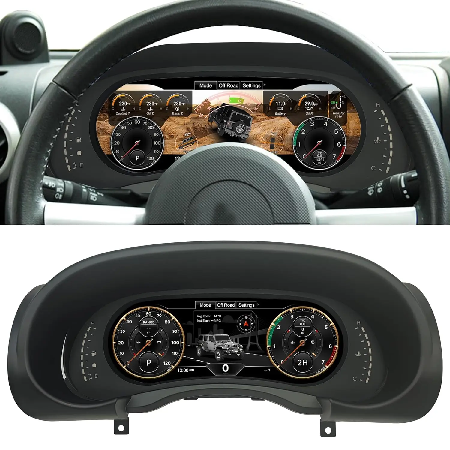 

12.3" Digital Instrument Cluster for Jeep Wrangler JK 2007-2010 LCD Dashboard Replacement HD Digital Gauge Cluster Display Upgrade