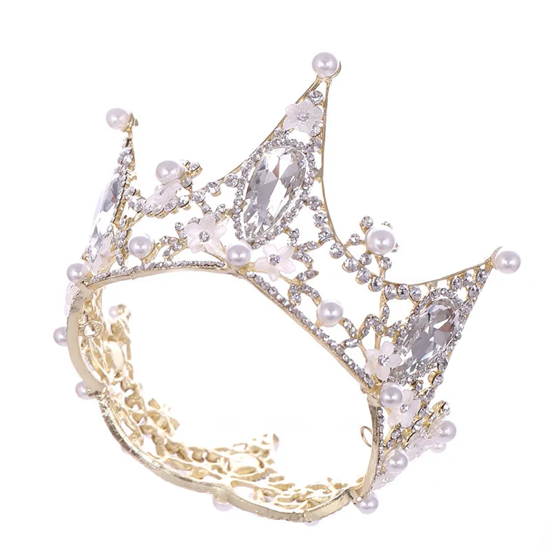 Crystal Pearl Round Crown Tiara Rhinestone Prom Diadem Crown For Women Bridal Wedding Hair Accessories Jewelry Crown Tiara Gift