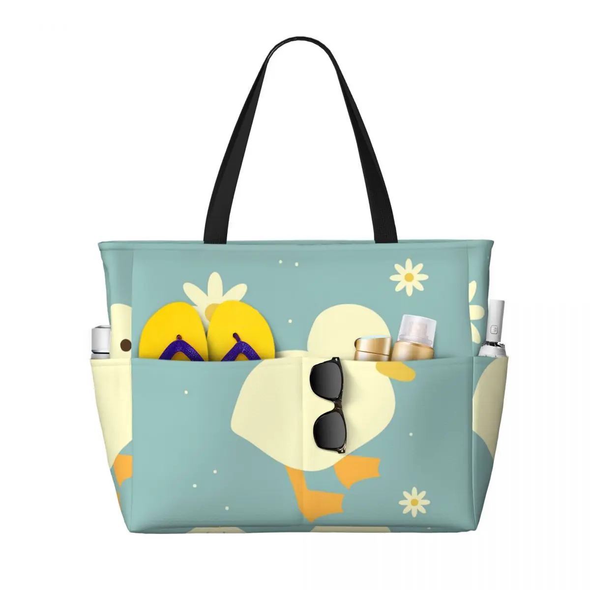 

Cute Duckand Duck Flower Cartoon Pattern Beach Tote Bag Sport Gym Yoga Duffle Large Tote Bag Women Travel Bag Fitness bag