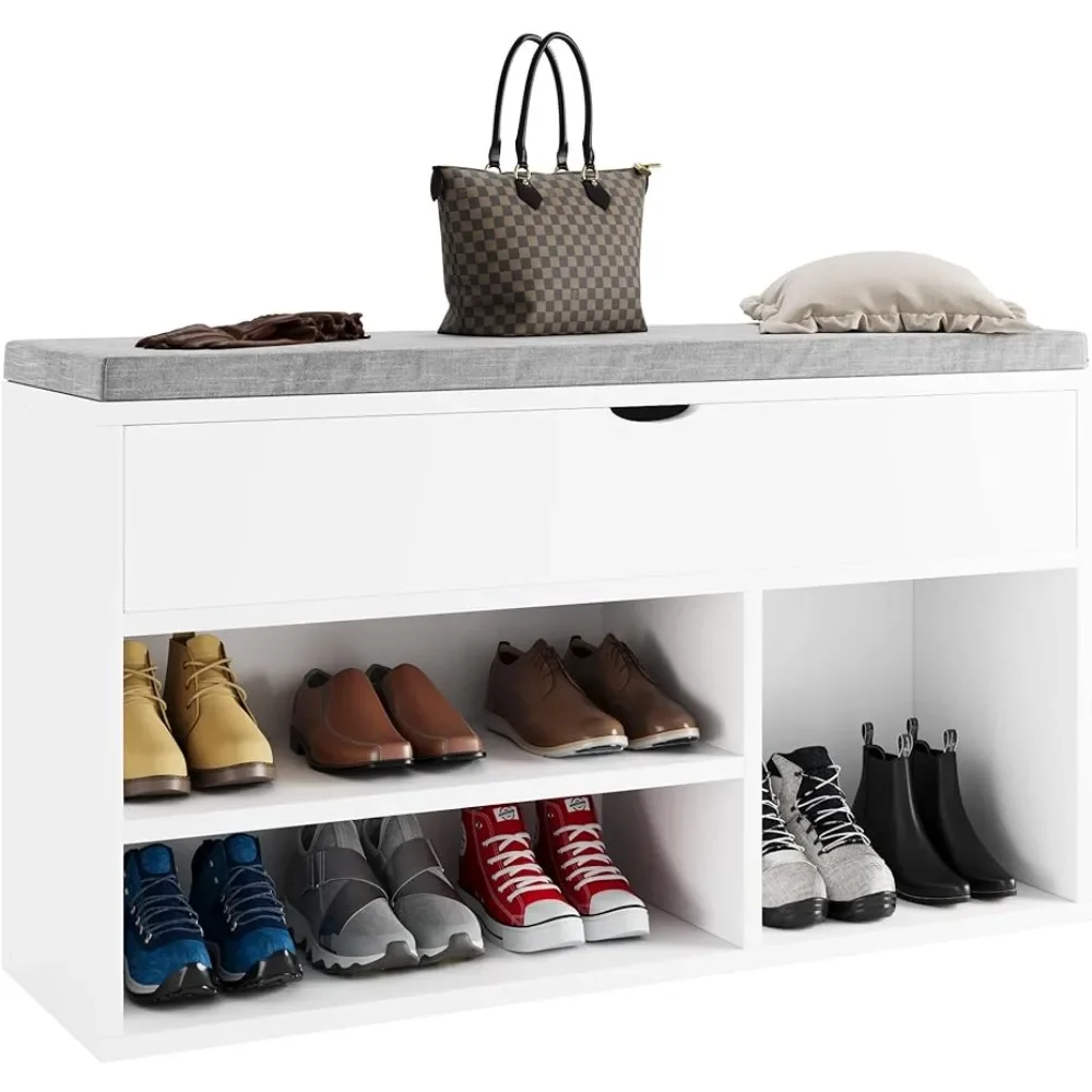 Shoe Storage Bench Rack With Comfortable Thickened Cushion Shoe rack Living Room Furniture Home Freight free