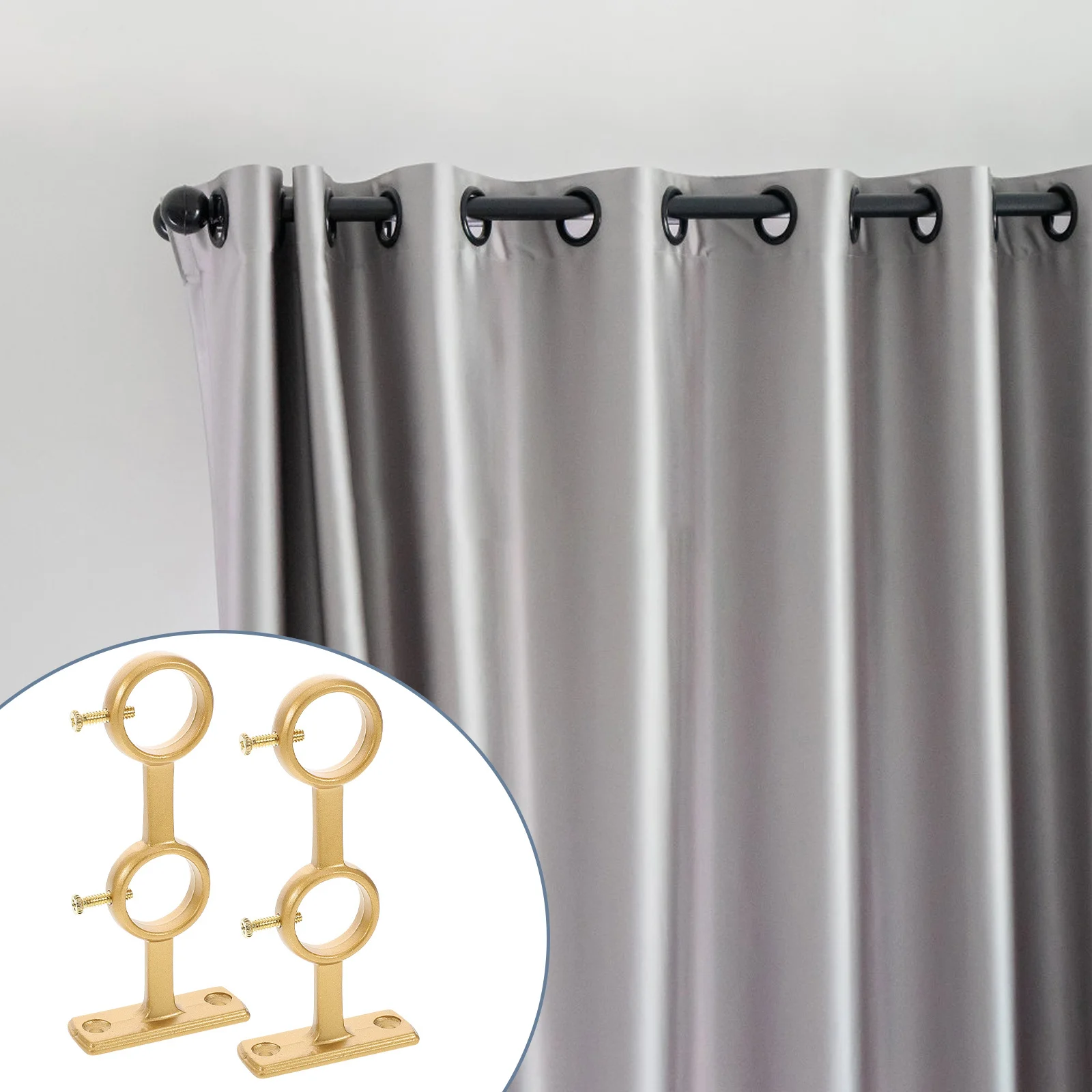 

2Pcs Curtain Rod Double Bracket Thickened Heavy Duty Stable Support for Home Office Hotel Window Treatments Adjustable Load