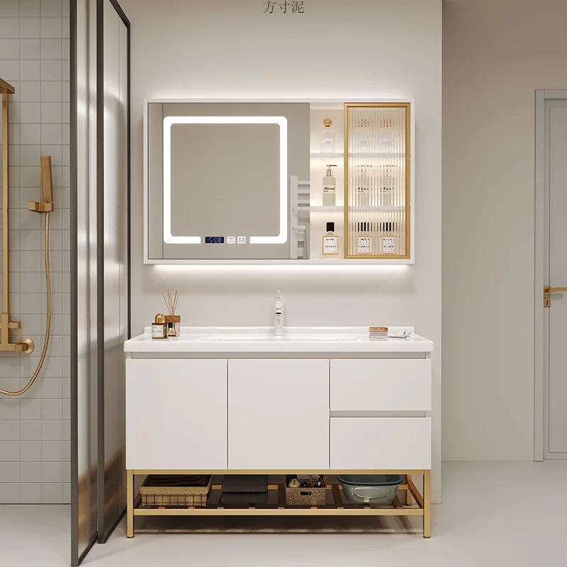 

Кремовый ветер, керамический встроенный шкаф для ванной комнаты из цельного дерева, комбинированный шкаф для ванной комнаты, умывальник для ванной комнаты