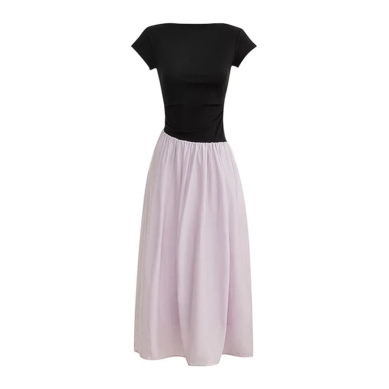 AEL Französisches Elegantes Patchwork-Kleid für Damen, Sommer 2026 Neu, Tailliertes Tencel-Knospenkleid, Lang – Detail 8
