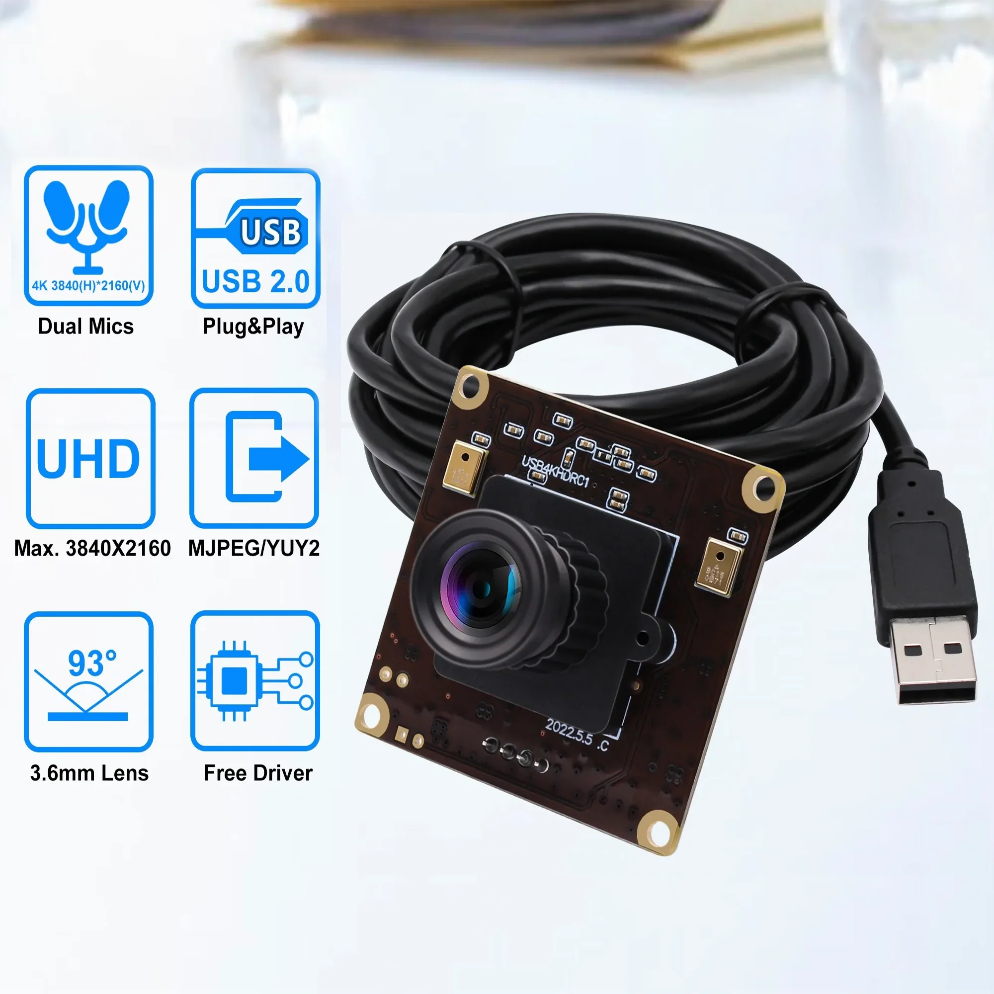 

ELP 4K 30 кадров в секунду USB-камера, два микрофона, мини 38*38 мм, промышленное видеонаблюдение, USB-веб-камера, бесплатный драйвер для Mac Linux, Windows