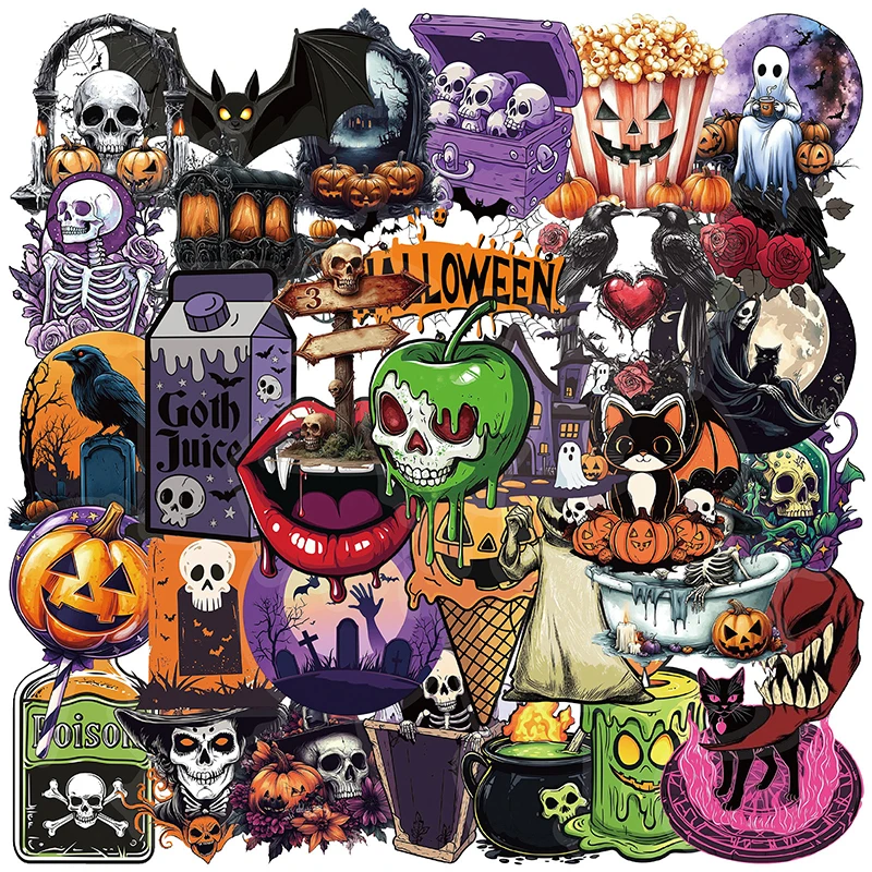 

50PCS Scary Halloween Ghost Witch Stickers Cute Cartoon Decor Decals for Laptop Phone Luggage Notebook Water Cup Stationery Toys
