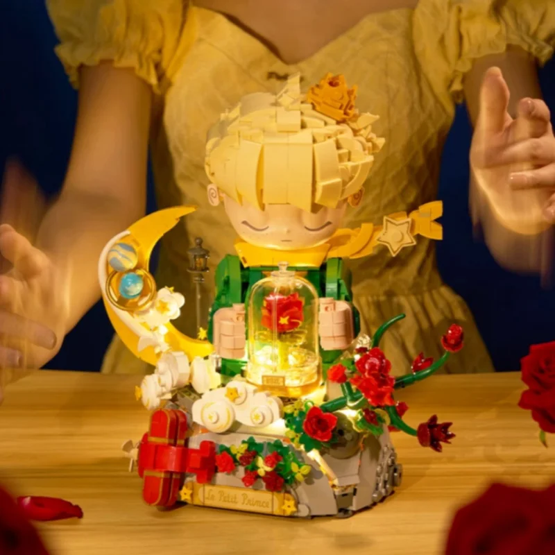 Nuovo! Piccolo Principe e Rosa assemblato modello di blocco puzzle giocattolo collezione desktop ornamento regalo di compleanno.