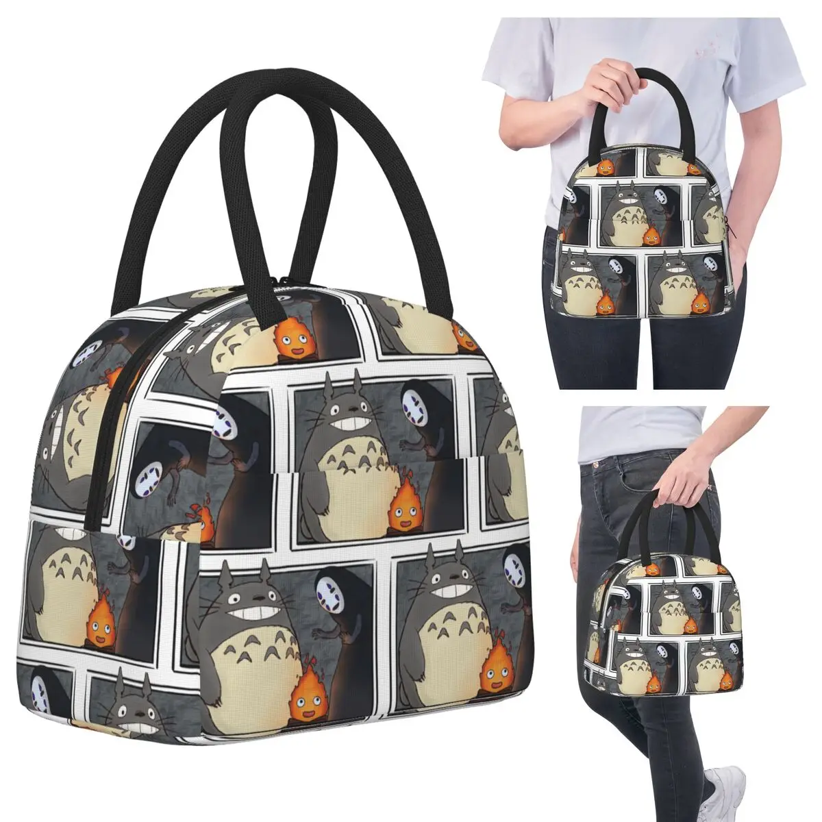

Three Ghibli Friends Lunch Bags Insulated Bento Box Waterproof Lunch Tote Picnic Bags Thermal Bag for Woman Kids School