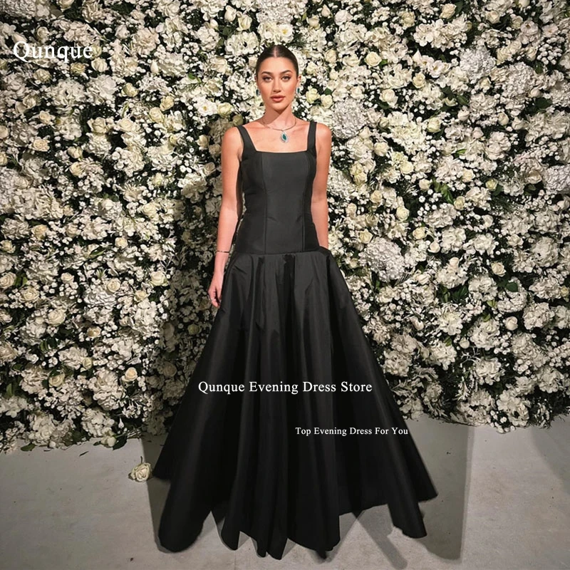 

Qunque Fashion High Quality Black Prom Gowns Sexy Backless Straps Party Dress Women Satin Chic Club Evening Dress Customized
