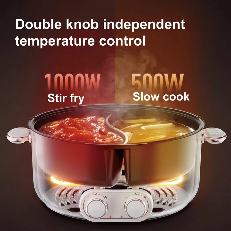 2000W Yuanyang Electric Hot Pot 6L Large Capacity Electric Wok 2 Gear Adjust Nonstick Frying Pan Home Electric Cooking Pot 4