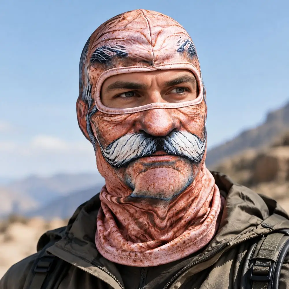 3D Face Printed Old Man Balaclava Face Mask White Mustache Breathable Eye Hole Winter Mask Cover Full Coverage Elastic