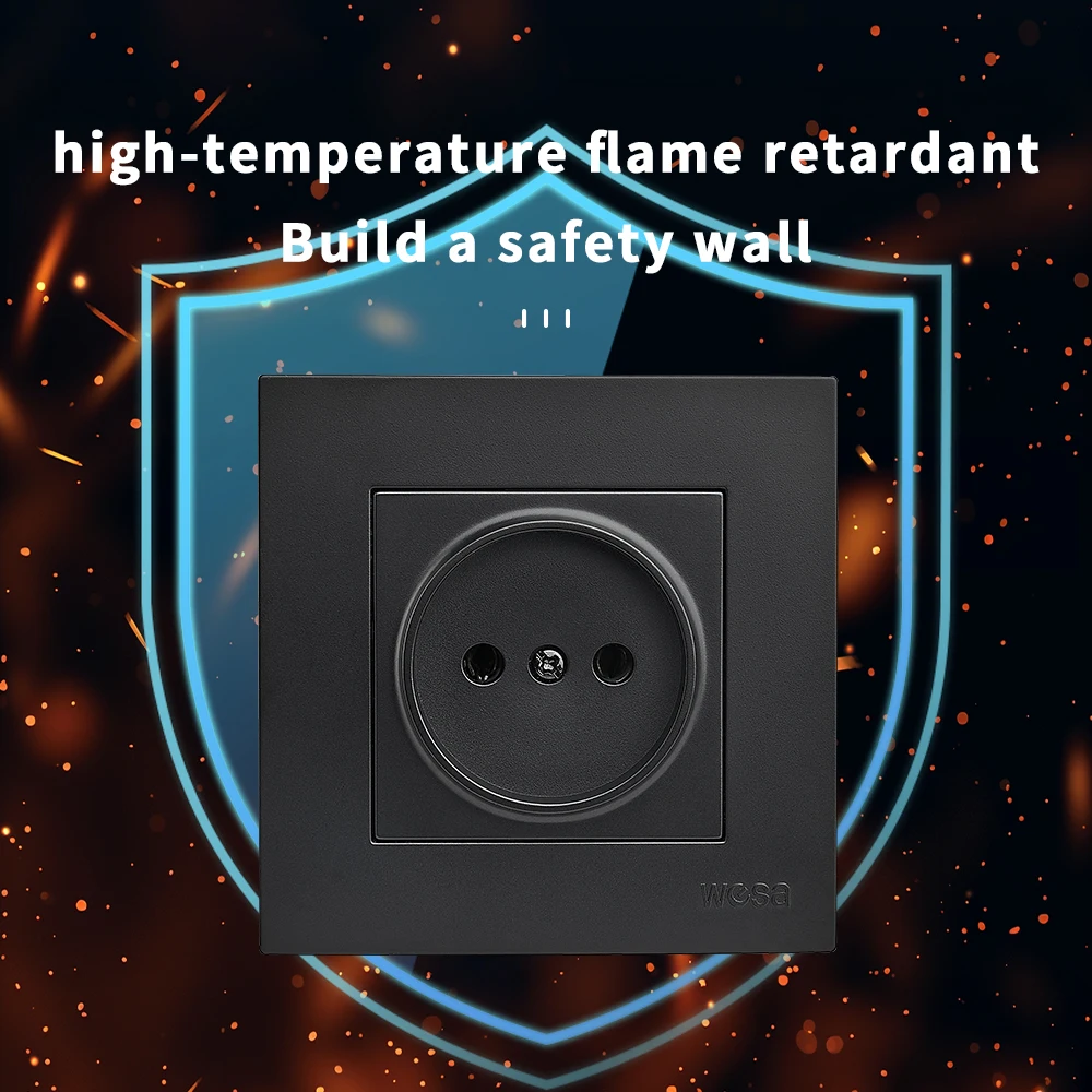 Black Flame Retardant Wall Embedded Electrical Outlets AC Power Sockets Not Ground Paint Plastic EU Standard Classic 250V Ground view 5