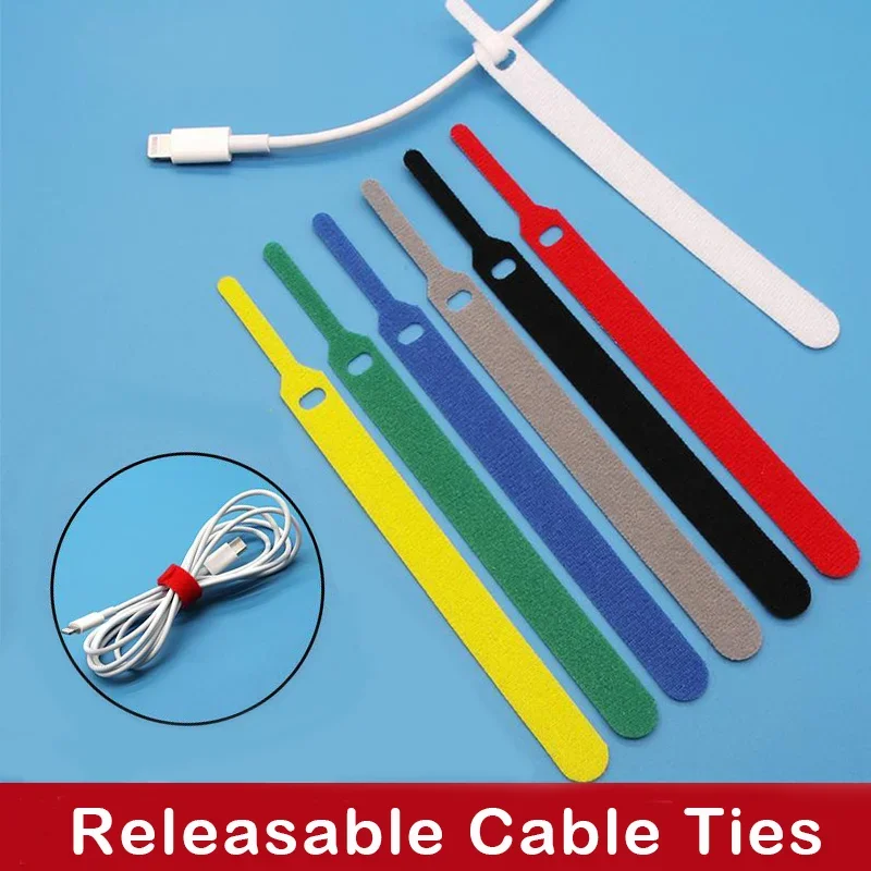 

10/500pcs Black Releasable Cable Ties 12x15/20/30cm Nylon Hook Loop Straps Wrap Zip Bundle Bandage Tie Wire Organizer