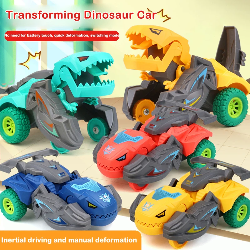 1 Piece Inertial Sliding One Step Action Collision Transform Tyrannosaurus Rex Vehicles Toy Dinosaur Car Deformation Car Toys