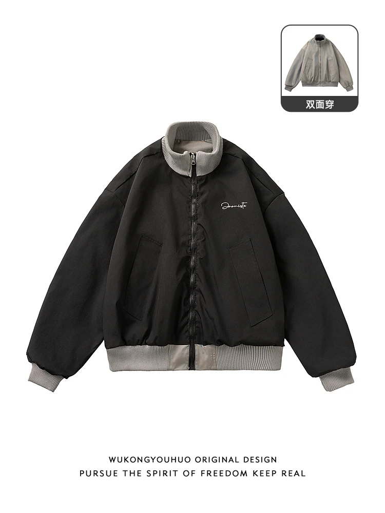 

Trendy Brand American Double-sided Bomber Jacket Men's and Women's Retro Loose Couple Versatile Casual Jacket