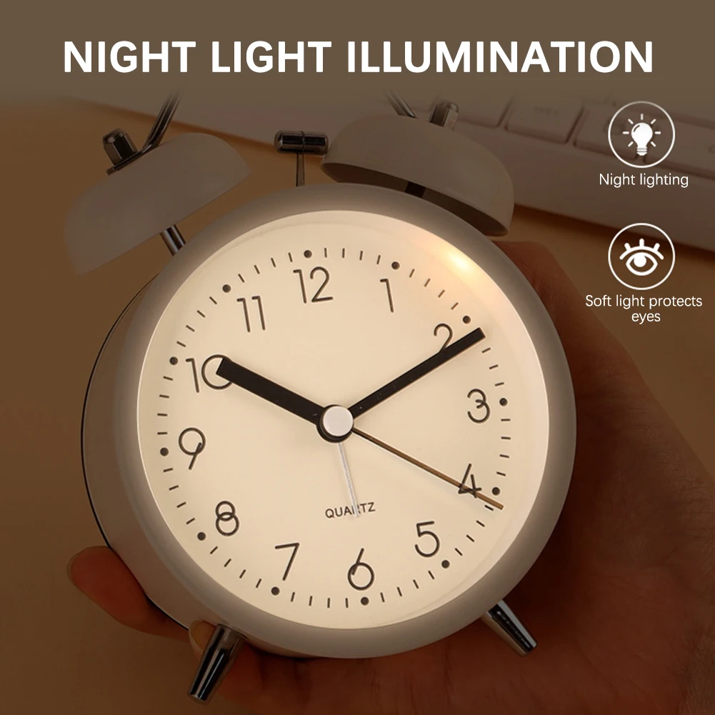 3.8Inch Twin Bell Loud Alarm Clock Metal Frame 3D Dial with Backlight Battery Operate Desk Table Alarm Clock For Home and Office