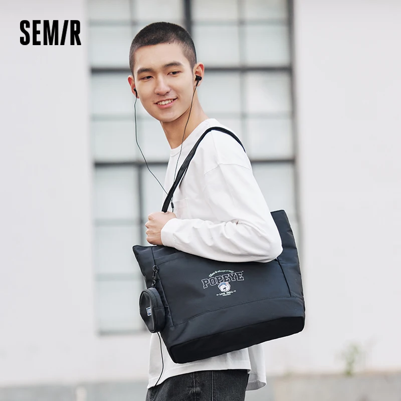 

Semir Tote Bag Men Popeye Collaboration Fashion Color Block Print Shoulder Bag Couple Matching Trendy Large Capacity