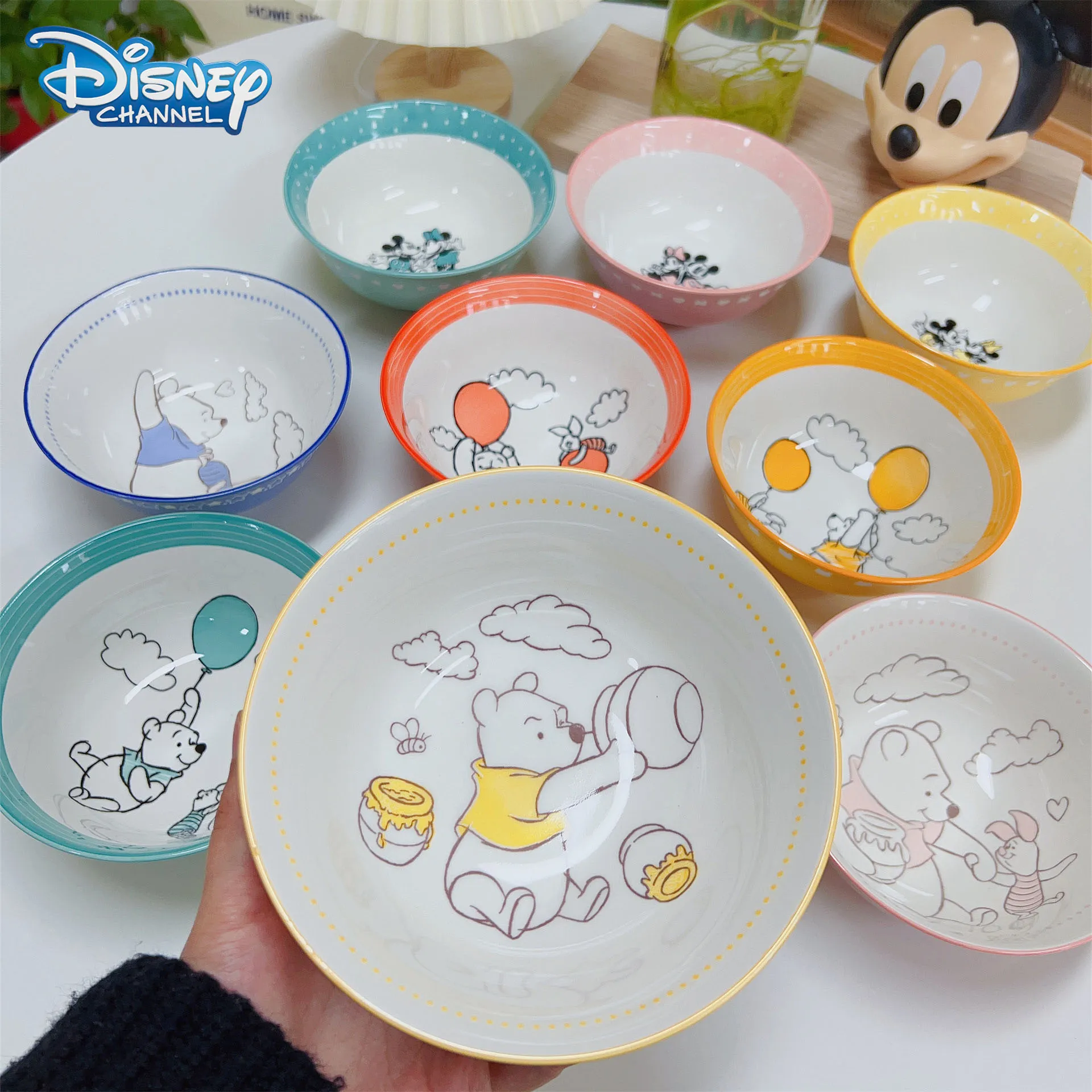 

Disney Winnie the Pooh Ceramic Rice Bowl Children's Cartoon Mickey Kawaii Soup Noodle Bowl Fruit Salad Snack Bowl Kids Tableware