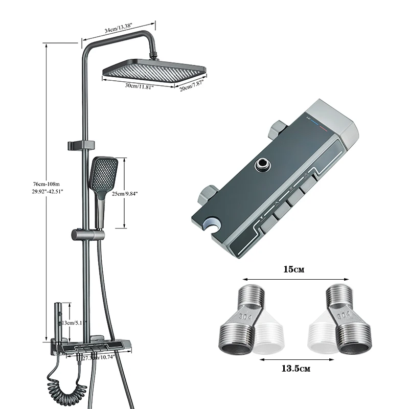 Smart Digital Display LED Cold Hot Shower Faucet 4 Piano Button Function with 3 Modes Handshower 2 Modes Booster Spray Gun
