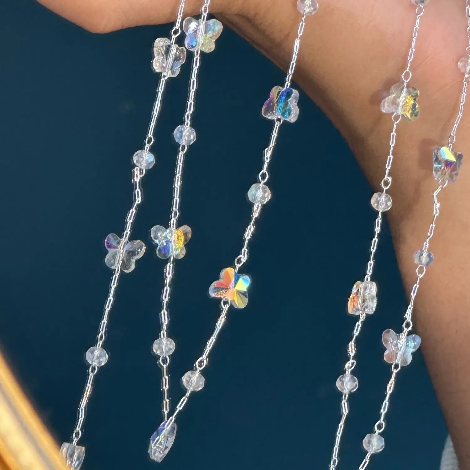Dreamy AB Butterfly Crystal Spacer Chain Fringe Tassel for DIY Jewelry Making Clothing Accessory Craft