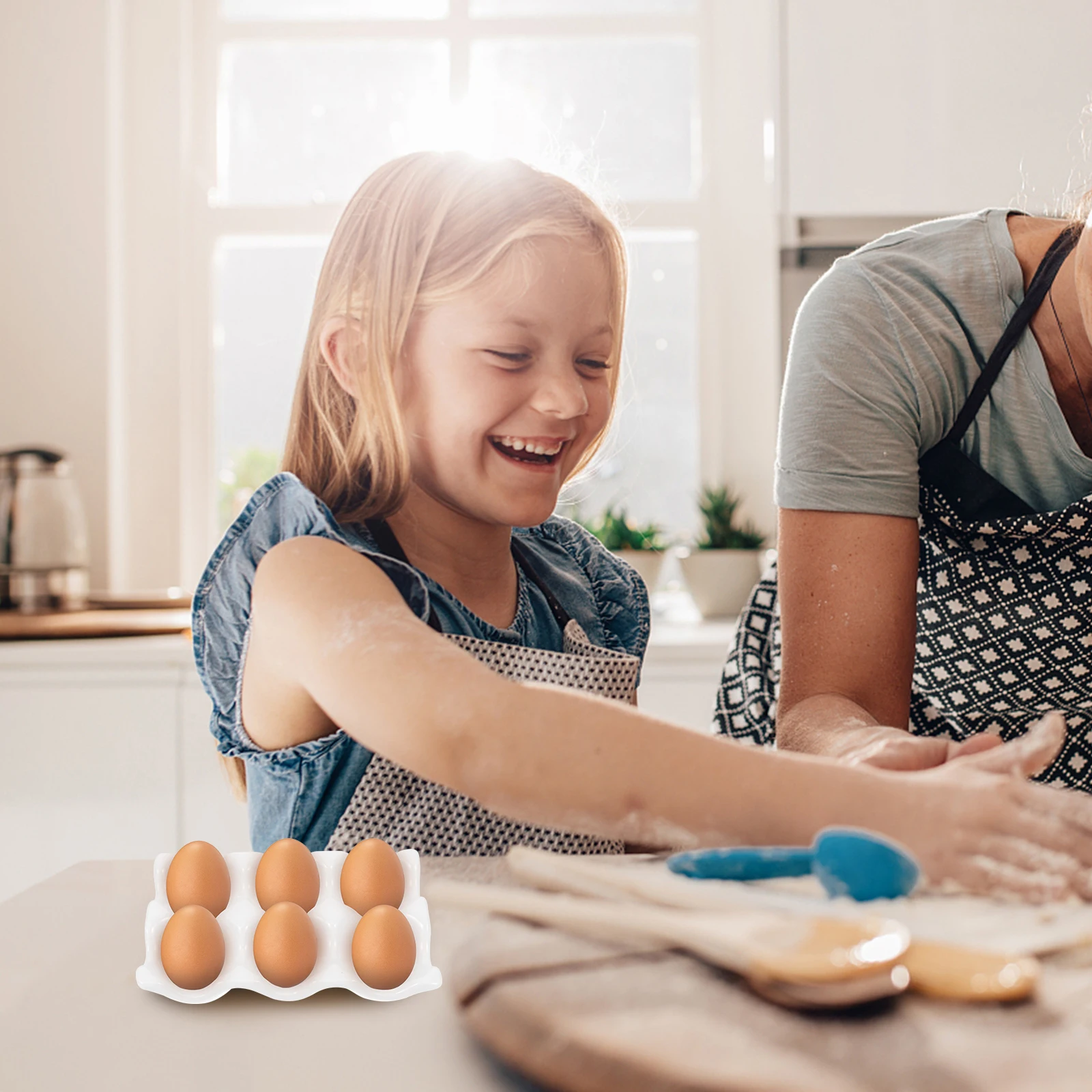 

1Pcs Ceramic Egg Tray 6-Slot Organizer for Home Kitchen Refrigerator Frosted Texture Modern Design Multipurpose Egg Rack