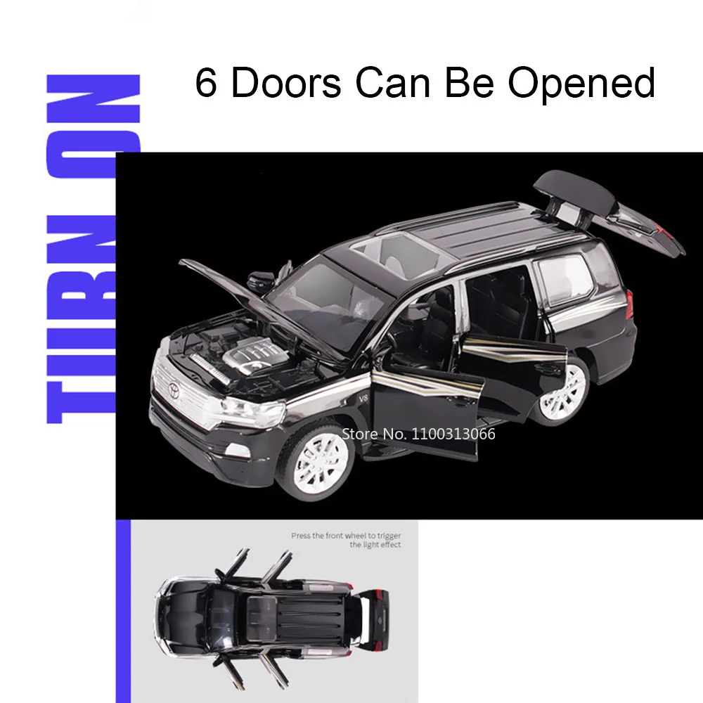 Land Cruiser Highlander en alliage 1:32, modèles de jouets, voitures, pneus en caoutchouc, véhicules miniatures, feu arrière, son SUV, cadeaux pour enfants en bas âge